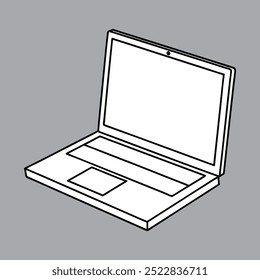 Simple Outlined Laptop Vector Illustration for Kids Coloring Book Design.