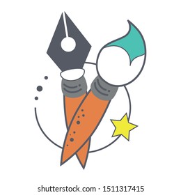 Simple outlined and linearbrush and pen icon. Logo for your designs, poster, tshirt print and sticker, invitation card, website bottom or instagram storie pictogramm.