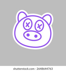 Cara de cerdo púrpura simple, delineada con ojos tachados