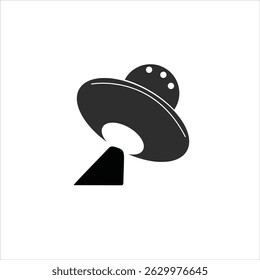 Simple outlined spaceship icon with stars orbiting inside circular sci-fi themed border








