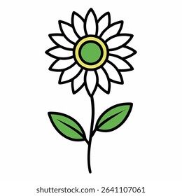 Simple, outlined sunflower illustration. Features a clean, minimalist design suitable for various creative projects. Depicts a single flower with detailed petal and center.