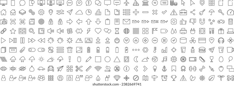 Simple Outlined Vector Icon Set Megapack Transparent Background PNG Editable Stroke EPS