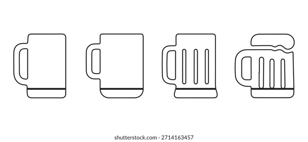 Esquemas simples de varias tazas y vetas de cerveza, perfectos como iconos para diseños relacionados con bebidas.
