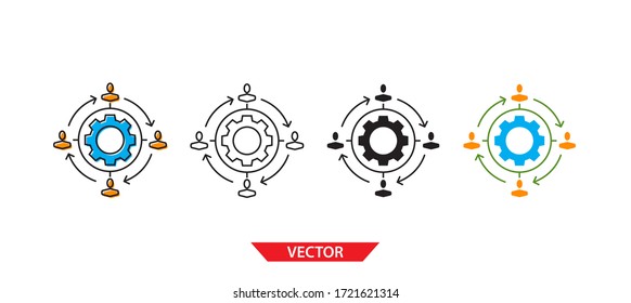 Icono de subcontratación simple en fondo blanco 4 tipos como contorno, negro, color, contorno y color. Ilustración vectorial.