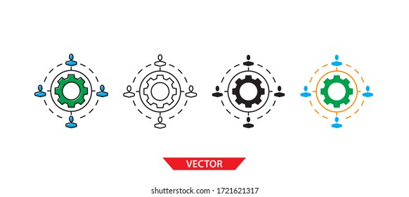 Icono de subcontratación simple en fondo blanco 4 tipos como contorno, negro, color, contorno y color. Ilustración vectorial.
