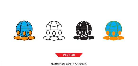 Simple outsource icon on white background 4 types such as outline, black, color, outline and color. Vector illustration.