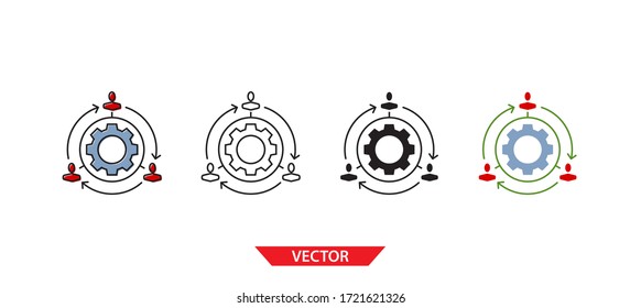 Simple outsource icon on white background 4 types such as outline, black, color, outline and color. Vector illustration.