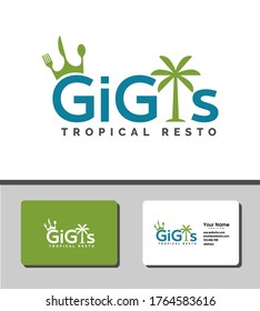 Simple and outstanding logo design template that illustrates crowns, tableware and coconut trees for restaurant companies