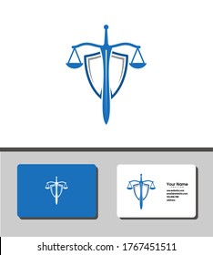 Simple and outstanding logo template design that illustrates court scales, sword and shield for law and attorney companies