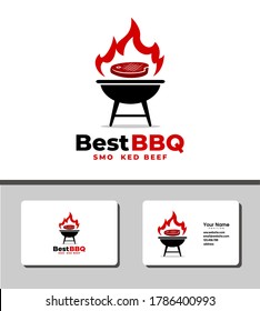 Simple and outstanding logo template design that illustrates burnt beef meat on a BBQ grill