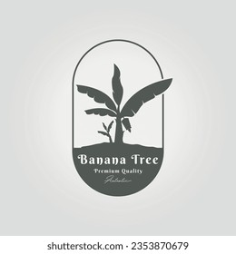 simple oval emblem of banana tree logo icon design with a big leave and shoots