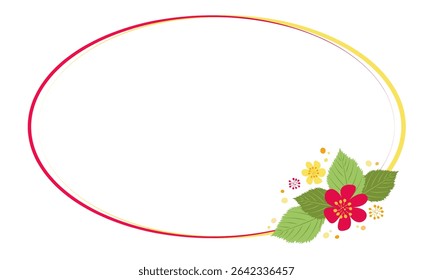 Simple oval frame with lines and plant pattern. Blank template with space for copying and photos. Stylish design for photo album, web, family site and project design