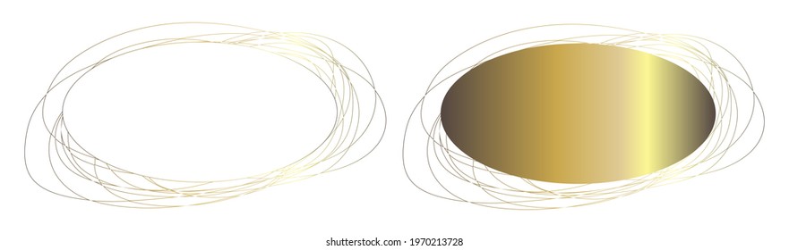 Simple oval frames with copy space. With thin lines and a gradient with a golden, metallic sheen effect. Vector design element, background