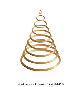 Simple oval gold christmas tree. Simple elegant gold xmas tree made from rigs on white background. 