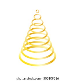 Simple oval gold christmas tree. Simple elegant gold xmas tree made from rigs on white background. 
