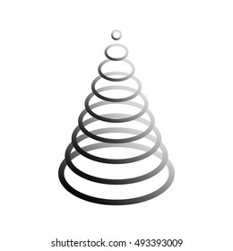 Simple oval monochromatic christmas tree. Simple elegant grey xmas tree made from rigs on white bakground. 