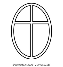 Simple oval window with cross, design in black and white