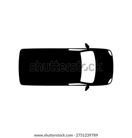 A simple overhead silhouette of a black minivan, isolated on a white background, showcasing its shape and design.