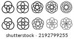 Simple overlapping circles vector drawing, version with three to seven objects, also interlocked rounds style