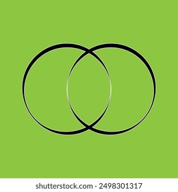 Simple overlapping circles vector drawing, version with three to seven objects, also interlocked rounds style. Vector illustration on green background. Eps file 30.