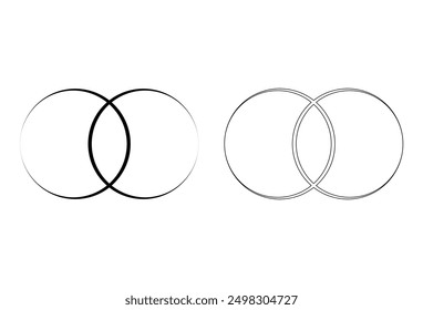 Simple overlapping circles vector drawing, diagram icons in line style design for website, app, UI, also interlocked rounds style. Isolated on white background. Vector illustration. Eps file 33.