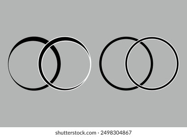 Simple overlapping circles vector drawing, diagram icons in line style design for website, app, UI, also interlocked rounds style. Isolated on grey background. Vector illustration. Eps file 16.