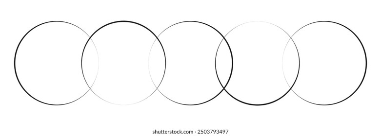 Simple overlapping circles vector drawing, version with three to seven objects, also interlocked rounds style. Isolated on white background. eps10