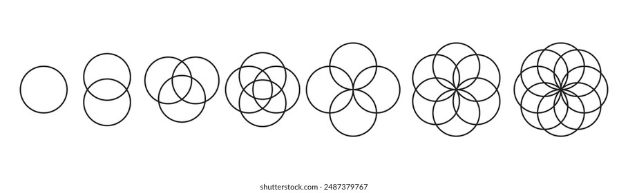 simple overlapping circles Venn diagram vector icons in line style design for website, app, UI, also interlocked rounds style. Vector illustration. Isolated on white background.