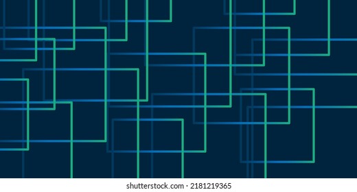 Simple Overlapping Rectangular Frames of Various Sizes, Colored in Shades of Green and Blue - Geometric Shapes Pattern, Gradient Texture on Wide Scale Background - Design Template in Editable Vector