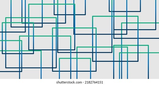 Simple Overlapping Rectangular Frames of Various Sizes, Colored in Shades of Green and Blue - Geometric Shapes Pattern, Gradient Texture on Wide Scale Background - Design Template in Editable Vector 