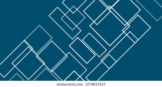 Simple Overlapping Rectangular Frames of Various Sizes, Colored in Shades of White and Blue - Geometric Shapes Pattern, Gradient Texture on Wide Scale Background - Design Template in Editable Vector 