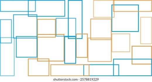 Simple Overlapping Rectangular Frames of Various Sizes, Colored in Shades of Brown and Blue - Geometric Shapes Pattern, Texture on Wide Scale White Background - Design Template in Editable Vector 