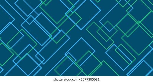 Simple Overlapping Rectangular Frames of Various Sizes, Colored in Shades of Green and Blue - Geometric Shapes Pattern, Gradient Texture on Wide Scale Background - Design Template in Editable Vector 