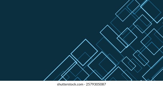 Simple Overlapping Rectangular Frames of Various Sizes, Colored in Shades of Grey and Blue - Geometric Shapes Pattern, Gradient Texture on Wide Scale Background - Design Template in Editable Vector 