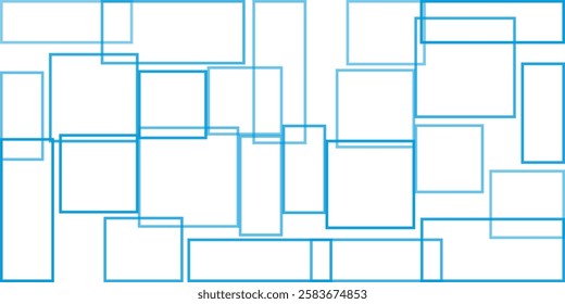Simple Overlapping Rectangular Frames of Various Sizes, Colored in Blue - Geometric Shapes Pattern, Texture on Wide Scale White Background - Design Template in Editable Vector 