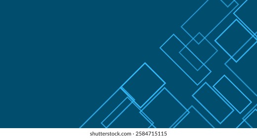 Simple Overlapping Rectangular Frames of Various Sizes, Colored in Shades of Blue - Geometric Shapes Pattern, Texture on Wide Scale Background - Design Template in Editable Vector 