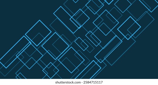 Simple Overlapping Rectangular Frames of Various Sizes, Colored in Shades of Blue - Geometric Shapes Pattern, Texture on Wide Scale Background - Design Template in Editable Vector 