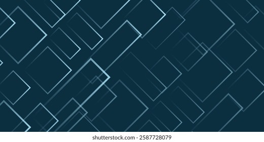 Simple Overlapping Rectangular Frames of Various Sizes, Colored in Shades of Blue - Geometric Shapes Pattern, Texture on Wide Scale Background - Design Template in Editable Vector 