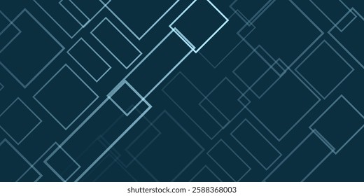 Simple Overlapping Rectangular Frames of Various Sizes, Colored in Shades of Blue - Geometric Shapes Pattern, Gradient Texture on Wide Scale Background - Design Template in Editable Vector 