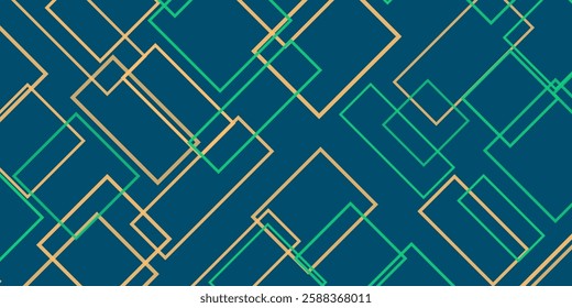 Simple Overlapping Rectangular Frames of Various Sizes, Colored in Green, Brown and Blue - Geometric Shapes Pattern, Gradient Texture on Wide Scale Background - Design Template in Editable Vector 