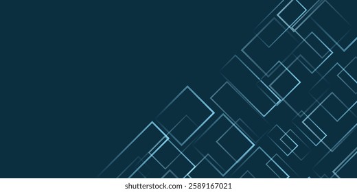 Simple Overlapping Rectangular Frames of Various Sizes, Colored in Shades of Blue - Geometric Shapes Pattern, Texture on Wide Scale Background - Design Template in Editable Vector 