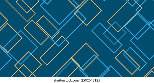 Simple Overlapping Rectangular Frames of Various Sizes, Colored in Green, Brown and Blue - Geometric Shapes Pattern, Gradient Texture on Wide Scale Background - Design Template in Editable Vector 