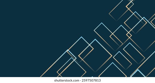Simple Overlapping Rectangular Frames of Various Sizes, Colored in Shades of Blue - Geometric Shapes Pattern, Texture on Wide Scale Background - Design Template in Editable Vector 