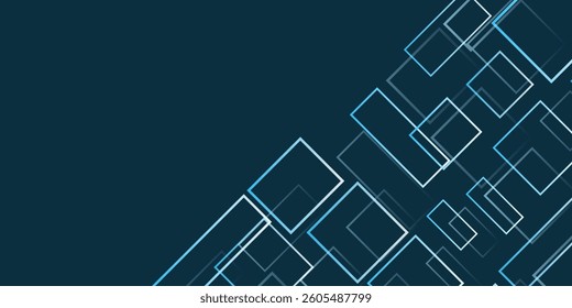 Simple Overlapping Rectangular Frames of Various Sizes, Colored in Shades of Blue - Geometric Shapes Pattern, Gradient Texture on Wide Scale Background - Design Template in Editable Vector 