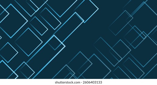 Simple Overlapping Rectangular Frames of Various Sizes, Colored in Shades of Blue - Geometric Shapes Pattern, Gradient Texture on Wide Scale Background - Design Template in Editable Vector 