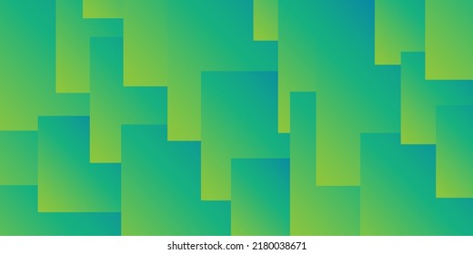 Simple Overlapping Rectangular Tiled Frames of Various Sizes, Colored in Shades of Green - Geometric Shapes Pattern, Gradient Texture on Wide Scale Background - Design Template in Editable Vector