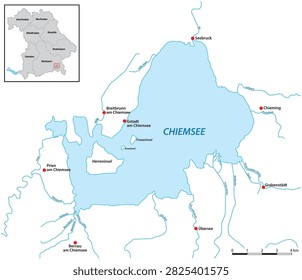 Simple overview map of Lake Chiemsee, Bavaria, Germany