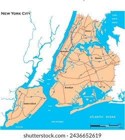 Simple overview map of New York City, United States