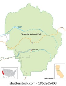 simple overview map of Yosemite National Park, California, USA