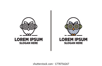 Simple Owl with Headphone Logo Design 